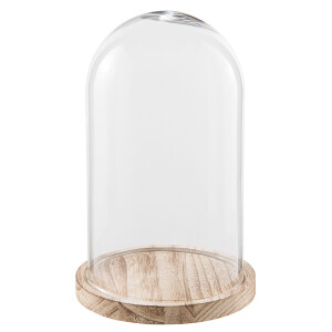 Platou decorativ lemn natur sticla transparenta 18x28 cm