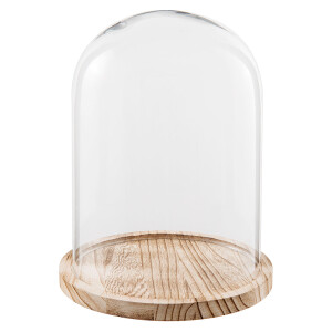Platou decorativ lemn natur sticla transparenta 23x29 cm
