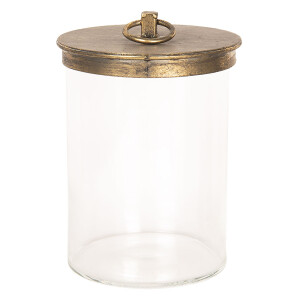 Borcan sticla transparenta metal auriu 15x25 cm