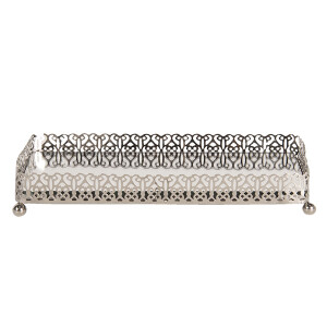 Tava decorativa metal argintiu oglinda 20x10x3 cm