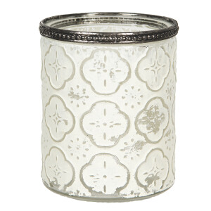 Vaza flori sticla alba metal argintiu 9x11 cm