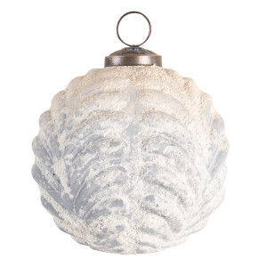 Set 12 globuri brad Craciun sticla alba gri 10x10 cm