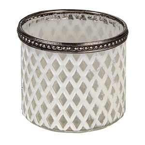 Candela sticla alba argintie 8x7 cm