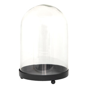 Platou decorativ metal negru cupola sticla 20x29cm