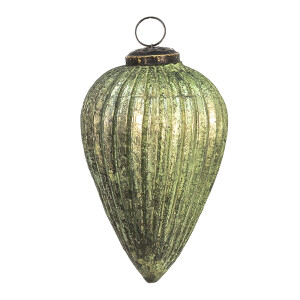 Set 4 globuri brad Craciun sticla verde 9x14 cm