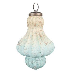 Set 4 globuri brad Craciun sticla turcoaz bej 8x12 cm