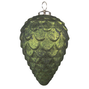 Set 6 globuri brad Craciun sticla verde 9x15 cm