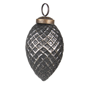 Set 6 globuri brad Craciun sticla negru argintiu 4x7 cm