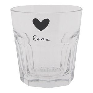 Set 6 pahare sticla transparenta neagra Love 8x8 cm, 180 ml