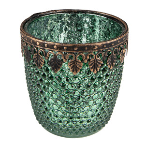 Set 2 suporturi lumanari sticla verde metal cupru 9x9 cm