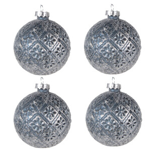 Set 4 globuri brad Craciun sticla albastra Blue 8x8 cm
