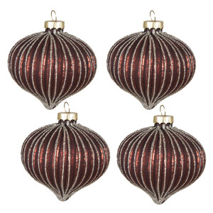 Set 4 globuri brad Craciun sticla visinie 8x8 cm