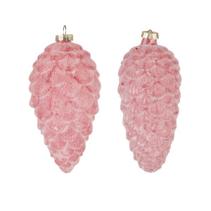 Set 2 globuri brad Craciun sticla roz 7x16 cm