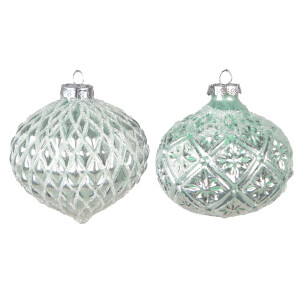 Set 2 globuri brad Craciun sticla verde 10x10 cm