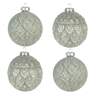 Set 4 globuri brad sticla verde 8x8 cm