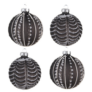 Set 4 globuri sticla neagra alba Craciun 8x8 cm