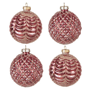Set 4 globuri brad Craciun sticla rosie Red 8x8 cm