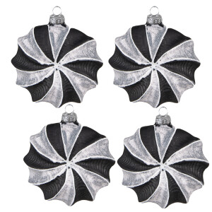 Set 4 globuri sticla neagra gri Craciun 10x3x10 cm