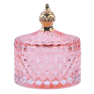 Borcan sticla roz aurie 9x10 cm
