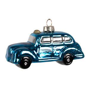 Set 12 ornamente brad sticla albastra Masinuta 9x4x5 cm