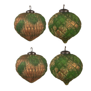 Set 4 globuri brad Craciun sticla verde aurie 15x15 cm