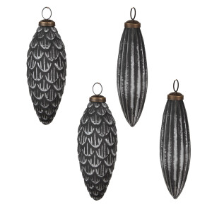 Set 4 globuri brad Craciun sticla gri 6x15 cm, 7x15 cm