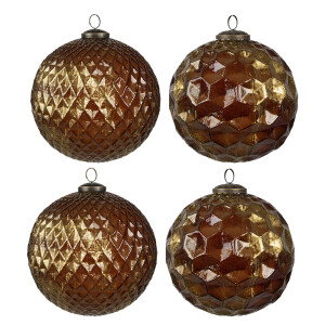 Set 4 globuri brad Craciun sticla aurie 15x15 cm