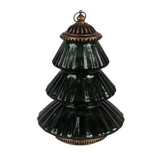 Brad Craciun sticla verde metal cupru cu led 16x22 cm