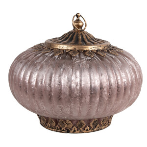 Candela cu led sticla roz metal cupru 17x14 cm
