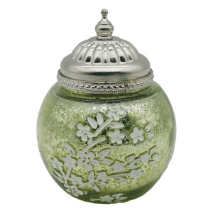 Candela cu led sticla verde metal argintiu 11x15 cm