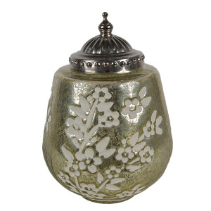 Candela cu led sticla verde alba metal argintiu 13x19 cm