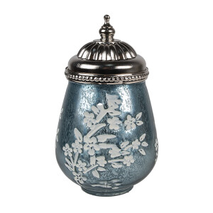 Candela cu led sticla albastra metal argintiu 9x16 cm