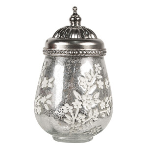 Candela cu led sticla metal argintiu 9x15 cm