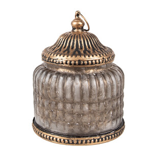 Candela cu led sticla gri metal maro 10x13 cm