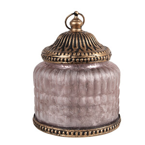 Candela cu led sticla roz metal maro 10x13 cm