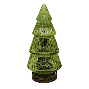 Brad Craciun metal sticla verde cu led 8x16 cm