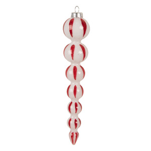 Set 2 ornamente brad Craciun sticla alba rosie 4x18 cm
