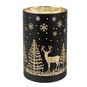 Candela Craciun sticla neagra aurie cu led 9x16 cm