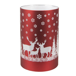 Candela Craciun sticla alba rosie cu led 9x16 cm