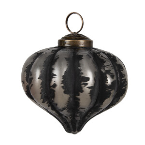 Set 12 globuri brad Craciun sticla neagra gri 8x8 cm