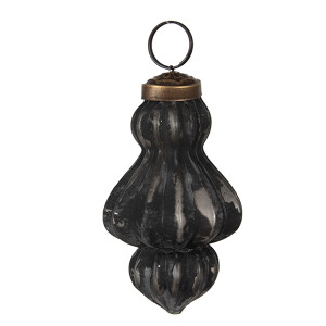 Set 12 globuri brad Craciun sticla neagra gri 5x8 cm