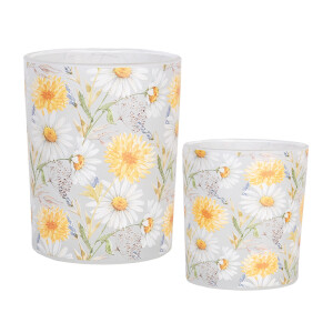 Set 2 suporturi lumanari sticla multicolora Flowers 7x8 cm, 10x13 cm