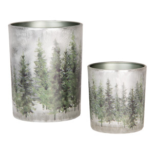 Set 2 suporturi lumanari Forest sticla 7x8 cm, 10x13 cm