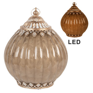 Candela cu led sticla bej metal auriu Ø 15x19 cm