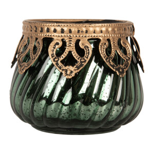 Suport lumanare sticla verde metal auriu Ø 8x7 cm