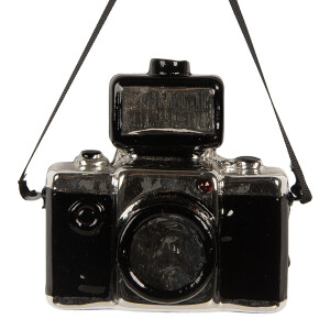 Set 6 ornamente brad Aparat Foto sticla argintie neagra 9x5x9 cm