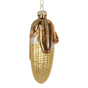 Set 6 ornamente brad Craciun Porumb sticla aurie alba Ø 4x10 cm