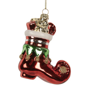 Set 6 ornamente brad Craciun Cizmulite sticla multicolora 9x4x10 cm