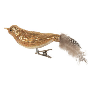 Set 6 ornamente brad Craciun Pasari sticla aurie pene 9x3x4 cm