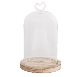 Platou decorativ lemn cupola sticla Ø 12x19 cm